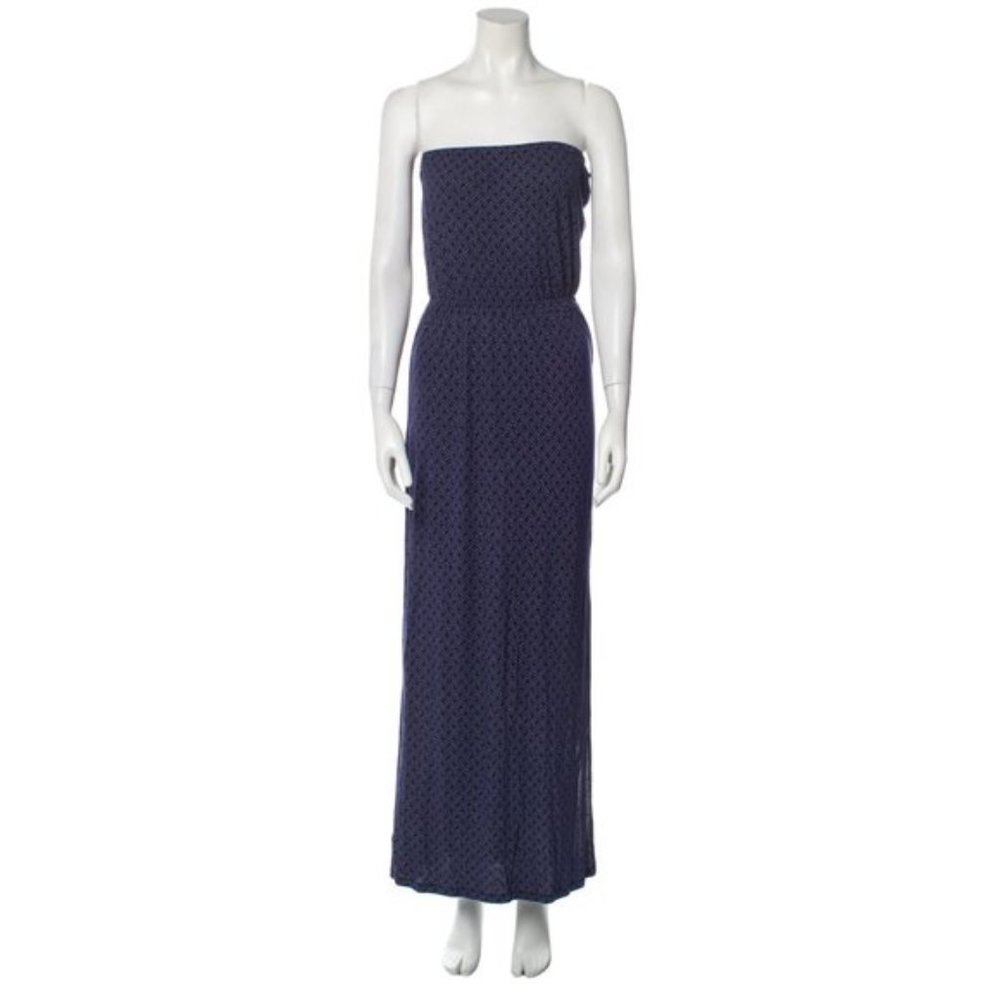Joie Strapless Blue Pattern Maxi Dress Side Slit Stretchy Size Small S